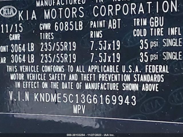 Photo 8 VIN: KNDME5C13G6169943 - KIA SEDONA 