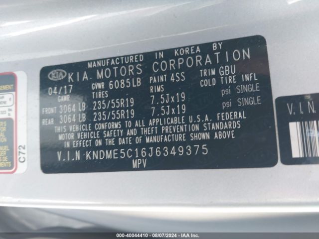 Photo 8 VIN: KNDME5C16J6349375 - KIA SEDONA 