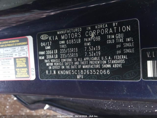 Photo 8 VIN: KNDME5C18J6352066 - KIA SEDONA 