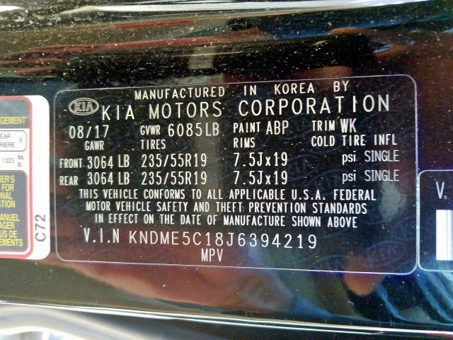 Photo 9 VIN: KNDME5C18J6394219 - KIA SEDONA SXL 