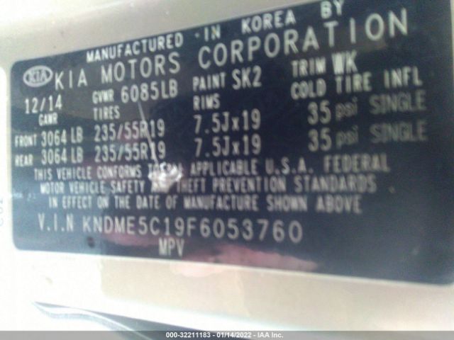 Photo 8 VIN: KNDME5C19F6053760 - KIA SEDONA 