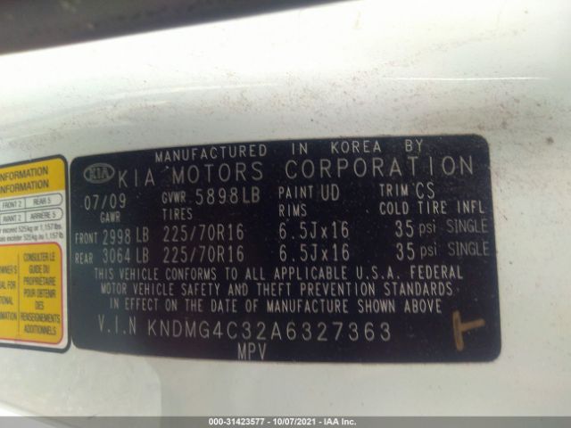 Photo 8 VIN: KNDMG4C32A6327363 - KIA SEDONA 