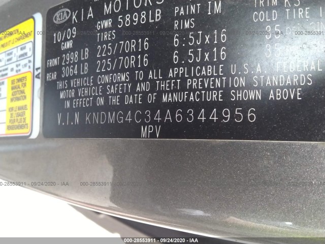 Photo 8 VIN: KNDMG4C34A6344956 - KIA SEDONA 