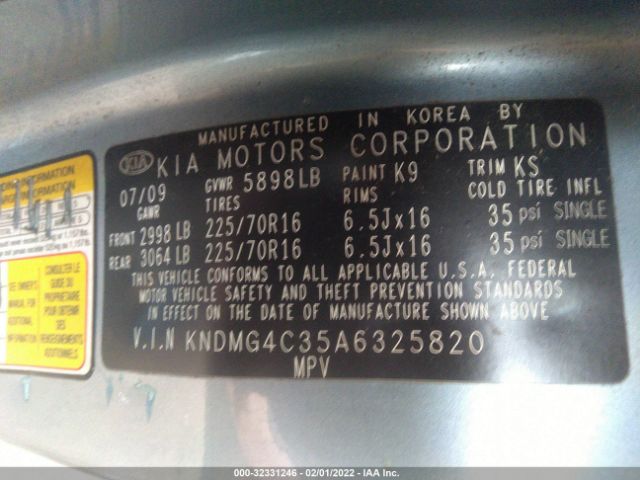 Photo 8 VIN: KNDMG4C35A6325820 - KIA SEDONA 