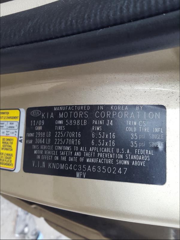 Photo 9 VIN: KNDMG4C35A6350247 - KIA SEDONA LX 