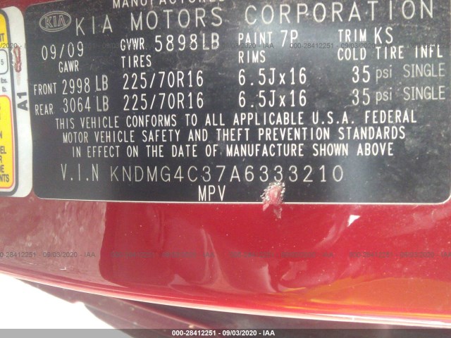 Photo 8 VIN: KNDMG4C37A6333210 - KIA SEDONA 