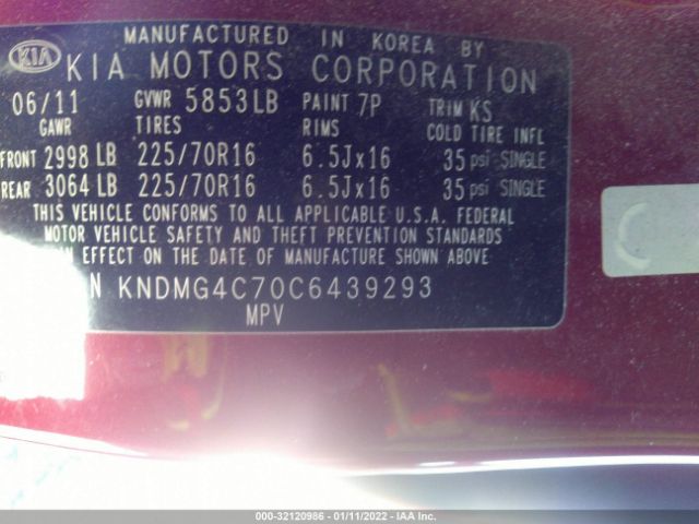 Photo 8 VIN: KNDMG4C70C6439293 - KIA SEDONA 