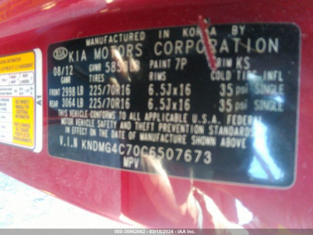 Photo 8 VIN: KNDMG4C70C6507673 - KIA SEDONA 