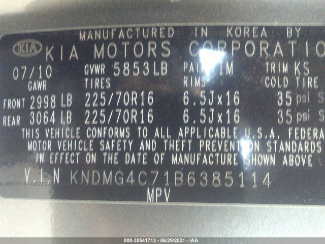 Photo 8 VIN: KNDMG4C71B6385114 - KIA SEDONA 