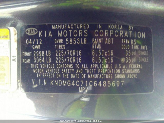 Photo 8 VIN: KNDMG4C71C6485697 - KIA SEDONA 