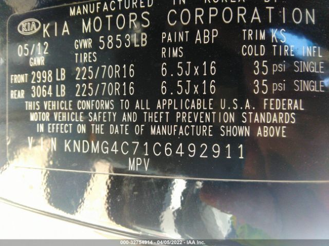 Photo 8 VIN: KNDMG4C71C6492911 - KIA SEDONA 