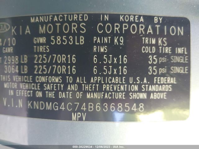 Photo 8 VIN: KNDMG4C74B6368548 - KIA SEDONA LX 