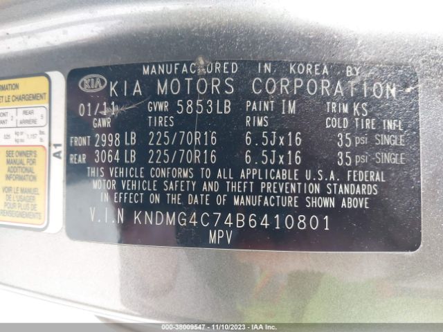 Photo 8 VIN: KNDMG4C74B6410801 - KIA SEDONA 