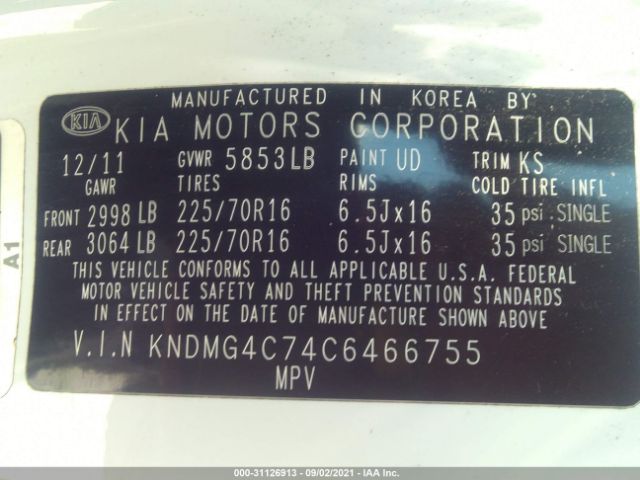 Photo 8 VIN: KNDMG4C74C6466755 - KIA SEDONA 