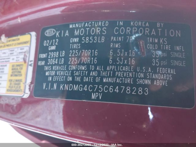 Photo 8 VIN: KNDMG4C75C6478283 - KIA SEDONA 