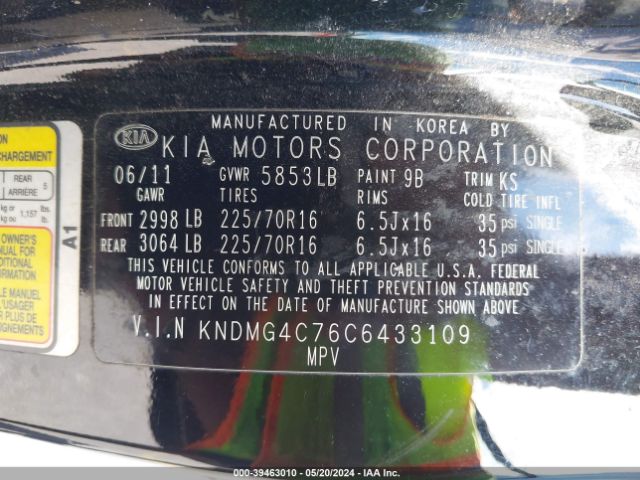 Photo 8 VIN: KNDMG4C76C6433109 - KIA SEDONA 