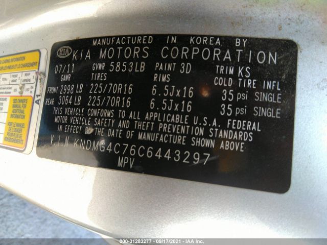 Photo 8 VIN: KNDMG4C76C6443297 - KIA SEDONA 