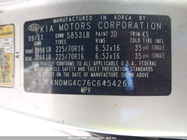 Photo 8 VIN: KNDMG4C76C6454266 - KIA SEDONA 