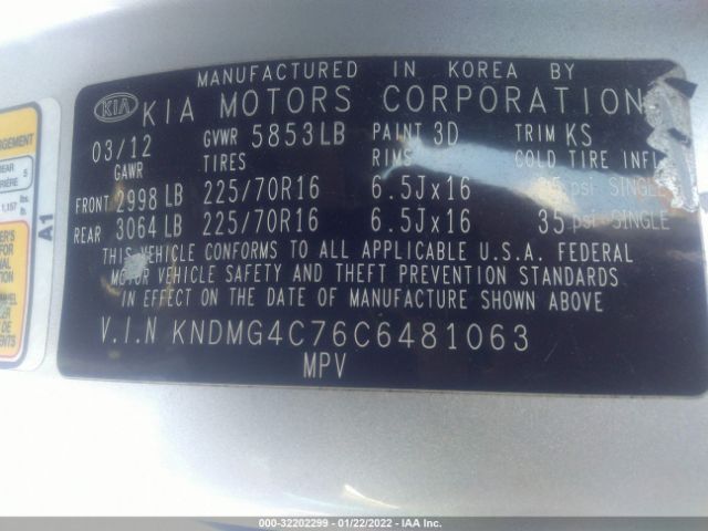 Photo 8 VIN: KNDMG4C76C6481063 - KIA SEDONA 