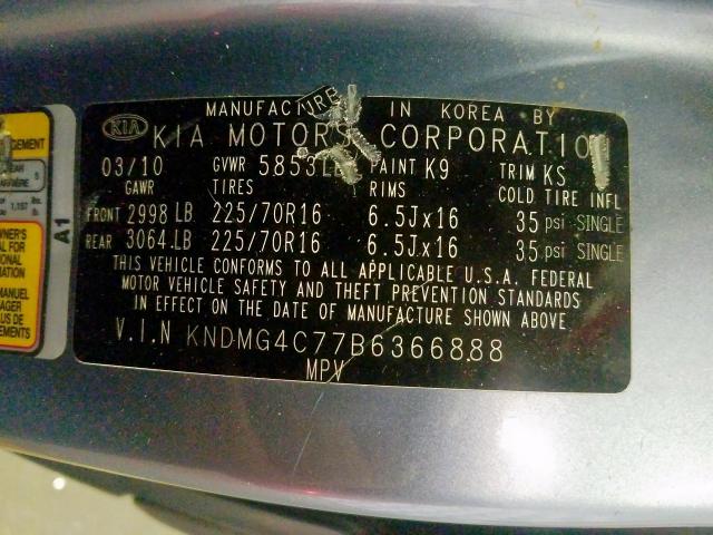 Photo 9 VIN: KNDMG4C77B6366888 - KIA SEDONA LX 