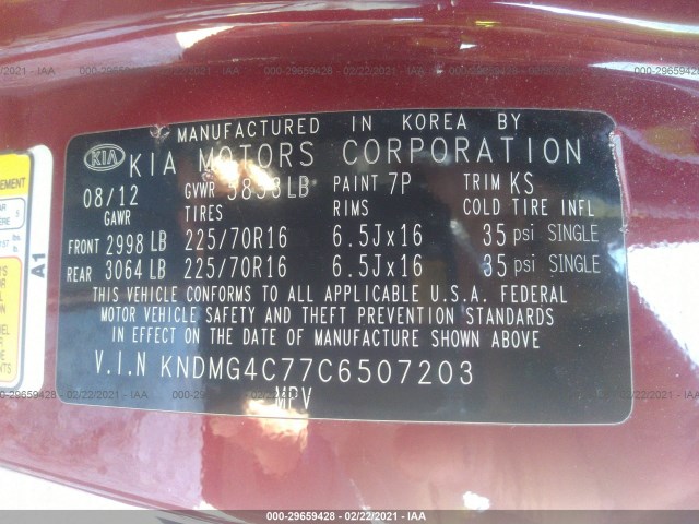 Photo 8 VIN: KNDMG4C77C6507203 - KIA SEDONA 