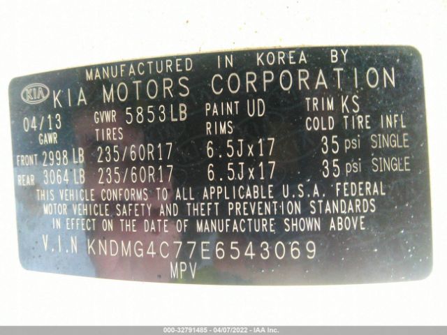 Photo 8 VIN: KNDMG4C77E6543069 - KIA SEDONA 