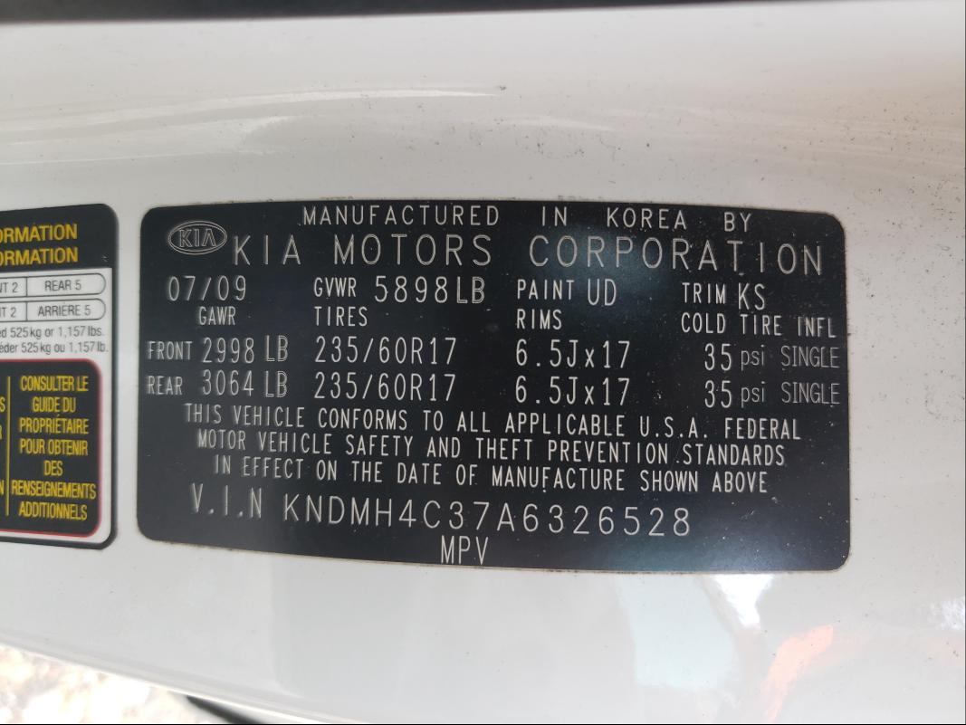 Photo 9 VIN: KNDMH4C37A6326528 - KIA SEDONA EX 