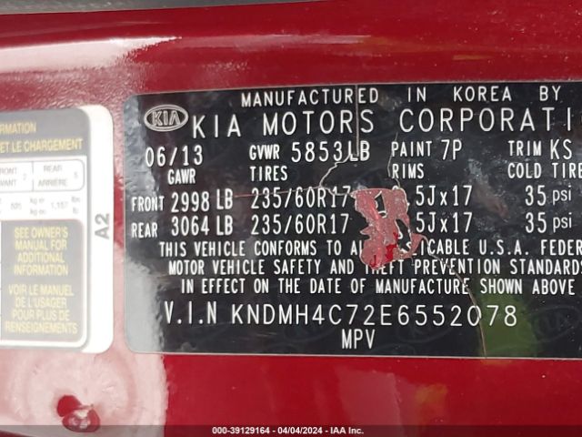 Photo 8 VIN: KNDMH4C72E6552078 - KIA SEDONA 