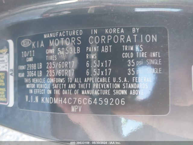 Photo 8 VIN: KNDMH4C76C6459206 - KIA SEDONA 