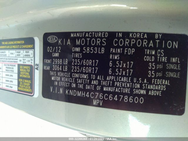 Photo 8 VIN: KNDMH4C76C6478600 - KIA SEDONA 