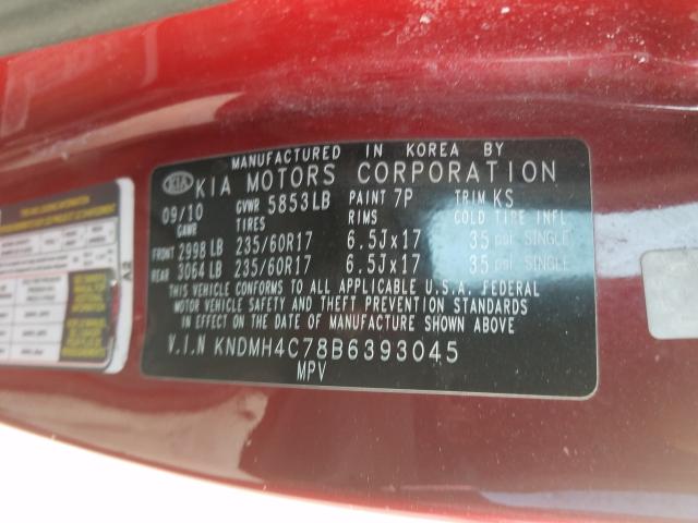 Photo 9 VIN: KNDMH4C78B6393045 - KIA SEDONA EX 