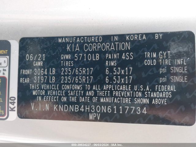 Photo 8 VIN: KNDNB4H30N6117734 - KIA CARNIVAL 