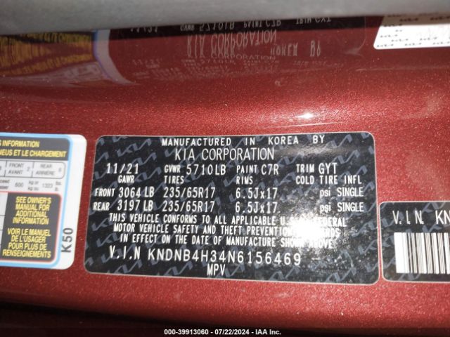 Photo 8 VIN: KNDNB4H34N6156469 - KIA CARNIVAL 