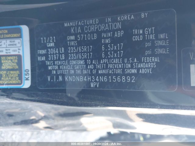 Photo 8 VIN: KNDNB4H34N6156892 - KIA CARNIVAL 