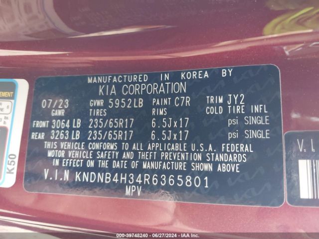 Photo 8 VIN: KNDNB4H34R6365801 - KIA CARNIVAL 