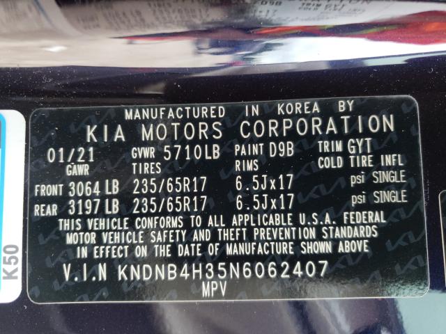 Photo 9 VIN: KNDNB4H35N6062407 - KIA CARNIVAL L 