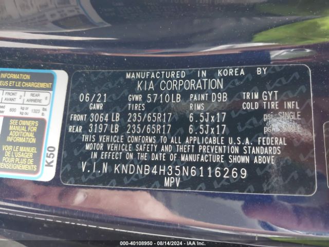 Photo 8 VIN: KNDNB4H35N6116269 - KIA CARNIVAL 