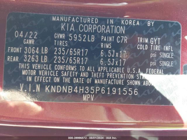 Photo 8 VIN: KNDNB4H35P6191556 - KIA CARNIVAL 