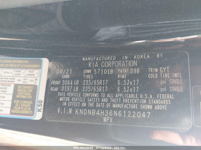 Photo 8 VIN: KNDNB4H36N6122047 - KIA CARNIVAL 