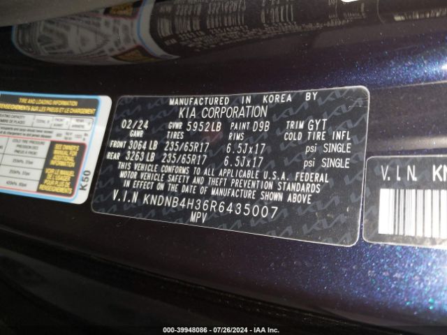 Photo 8 VIN: KNDNB4H36R6435007 - KIA CARNIVAL 