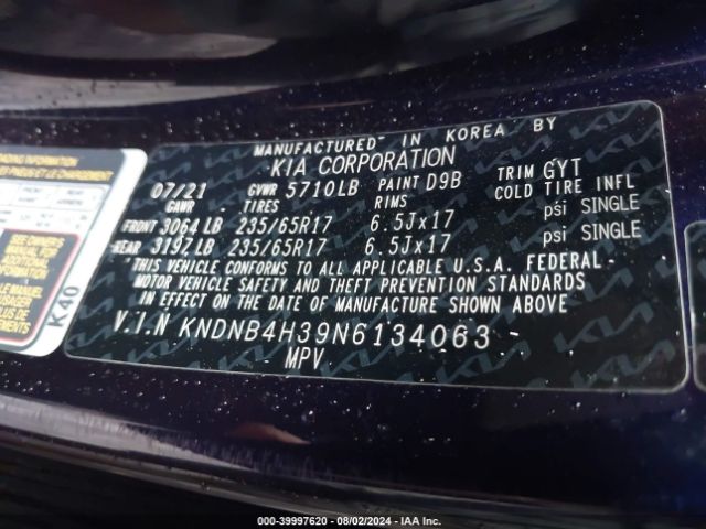 Photo 8 VIN: KNDNB4H39N6134063 - KIA CARNIVAL 