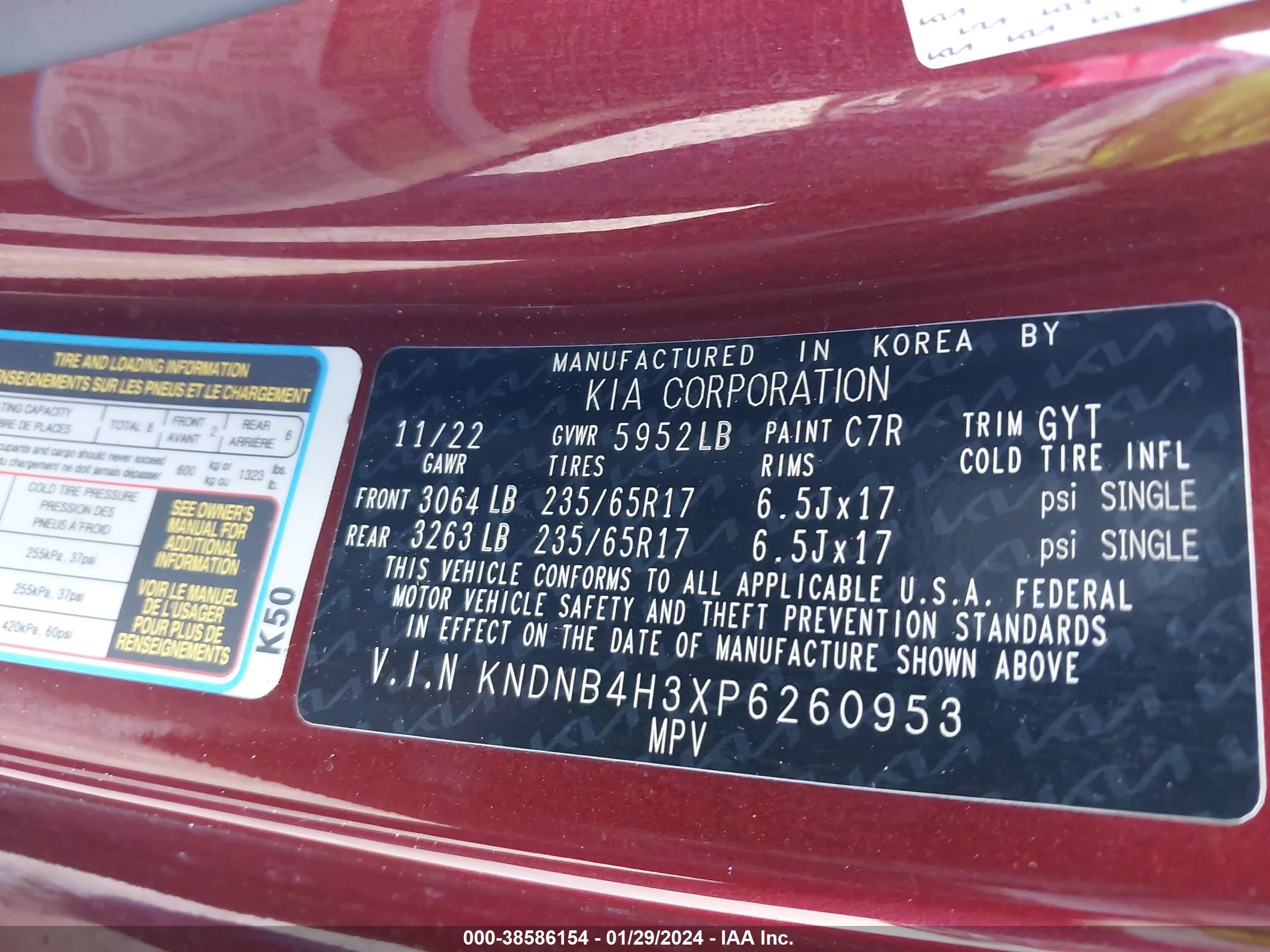 Photo 8 VIN: KNDNB4H3XP6260953 - TOYOTA CAMRY 