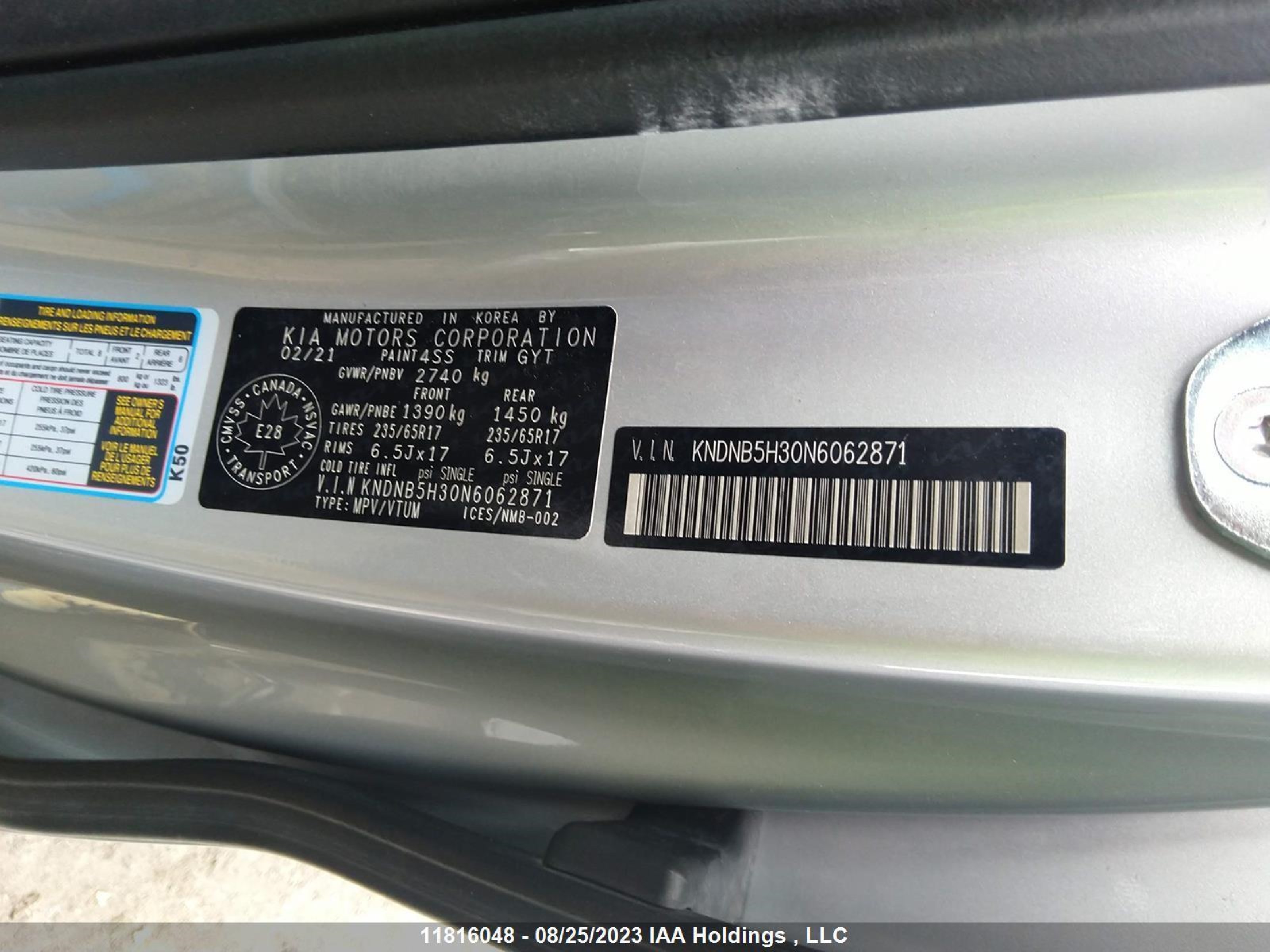 Photo 8 VIN: KNDNB5H30N6062871 - KIA CARNIVAL 