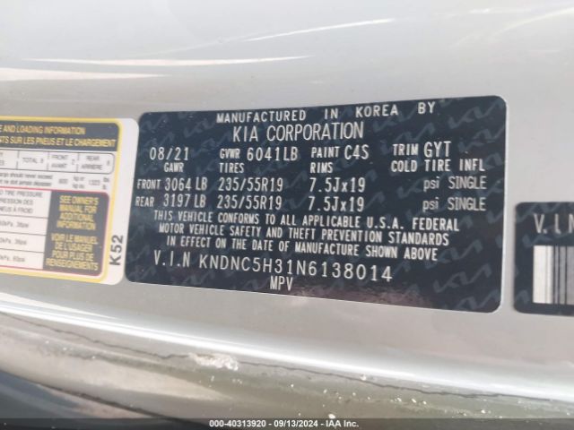 Photo 8 VIN: KNDNC5H31N6138014 - KIA CARNIVAL 