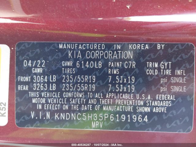 Photo 8 VIN: KNDNC5H35P6191964 - KIA CARNIVAL 