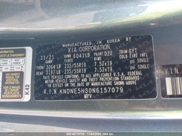 Photo 8 VIN: KNDNE5H30N6157079 - KIA CARNIVAL 