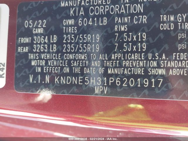 Photo 8 VIN: KNDNE5H31P6201917 - KIA CARNIVAL MPV 