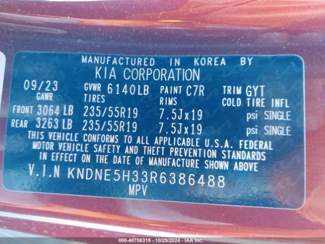 Photo 8 VIN: KNDNE5H33R6386488 - KIA CARNIVAL 