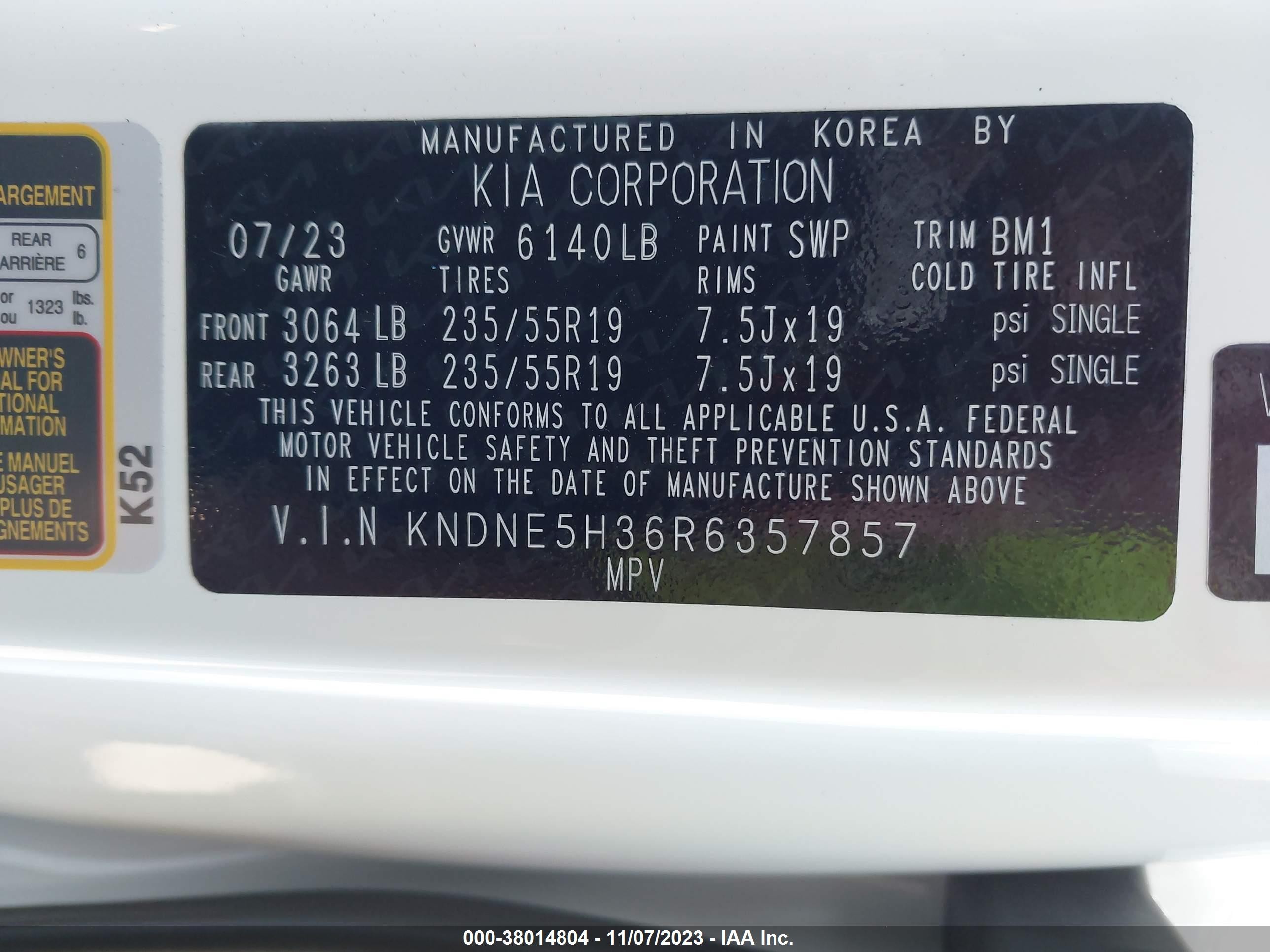 Photo 8 VIN: KNDNE5H36R6357857 - KIA CARNIVAL 