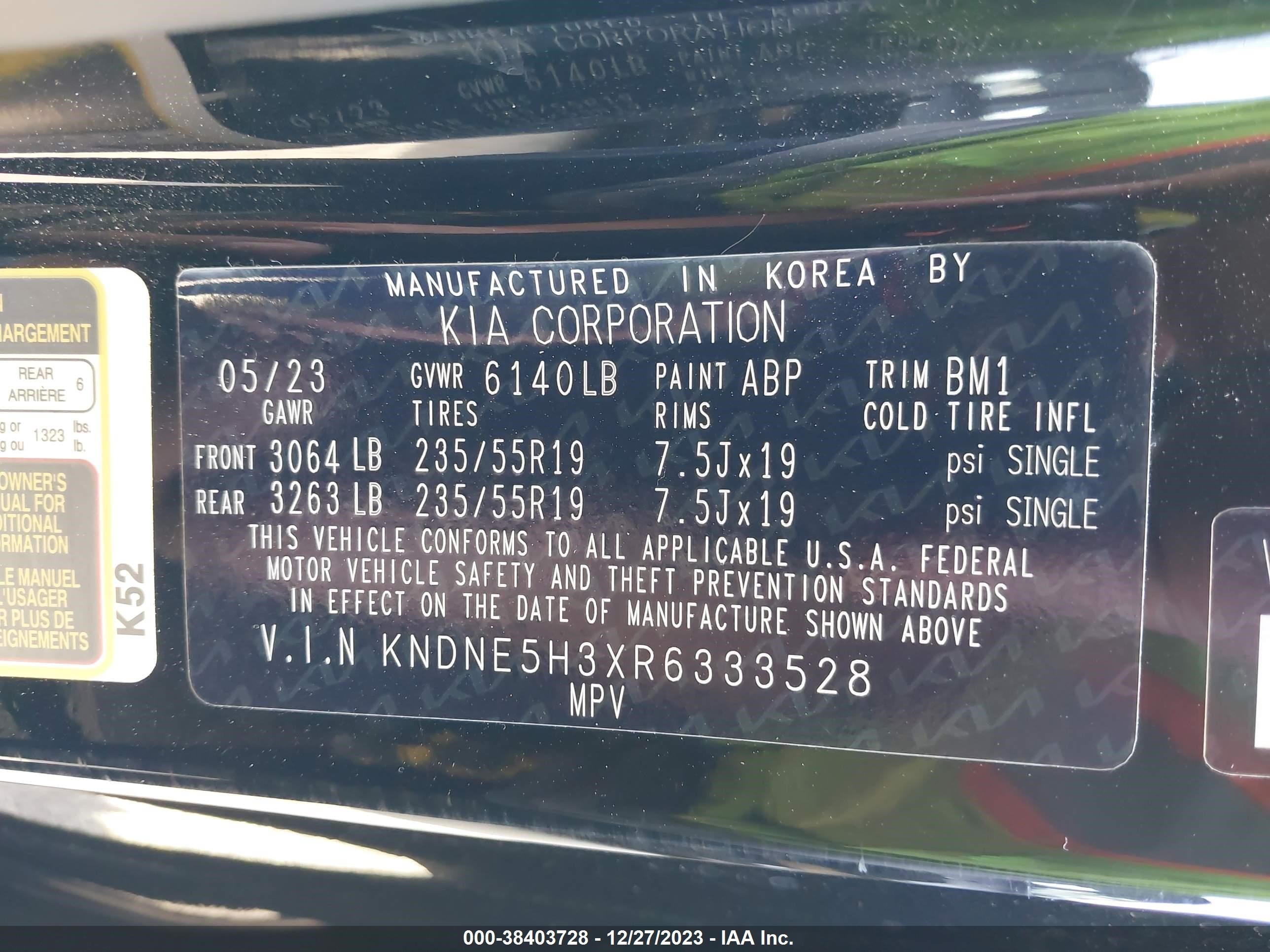 Photo 8 VIN: KNDNE5H3XR6333528 - KIA CARNIVAL 